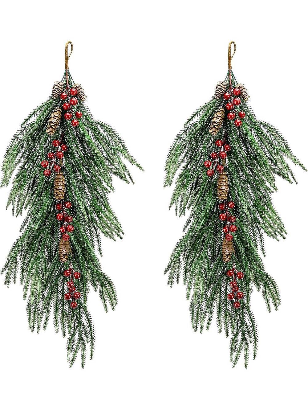 2-Piece Artificial Christmas Teardrop Swag with Berries and Pinecones, 28in, Eco
